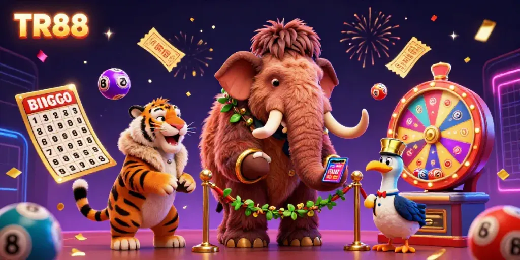 Experience the thrilling vibe at TR88 Casino featuring a mammoth bouncer and VIP saber-tooth guest.