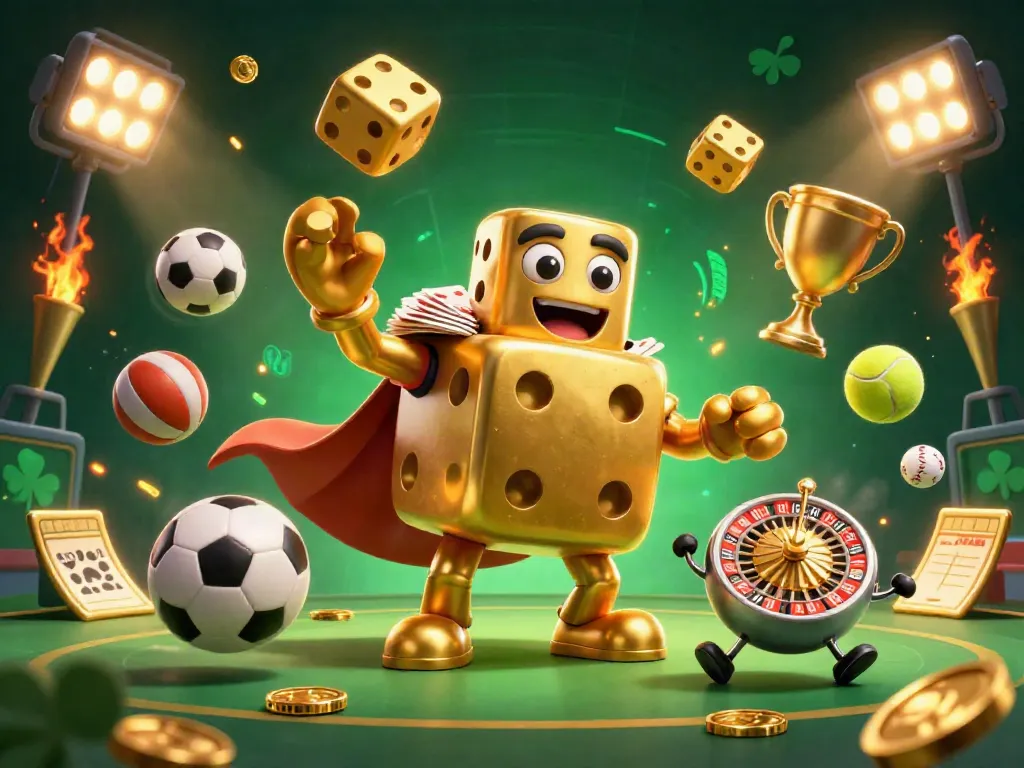 Engage in vibrant action with mubet’s golden dice golem and sports elements.