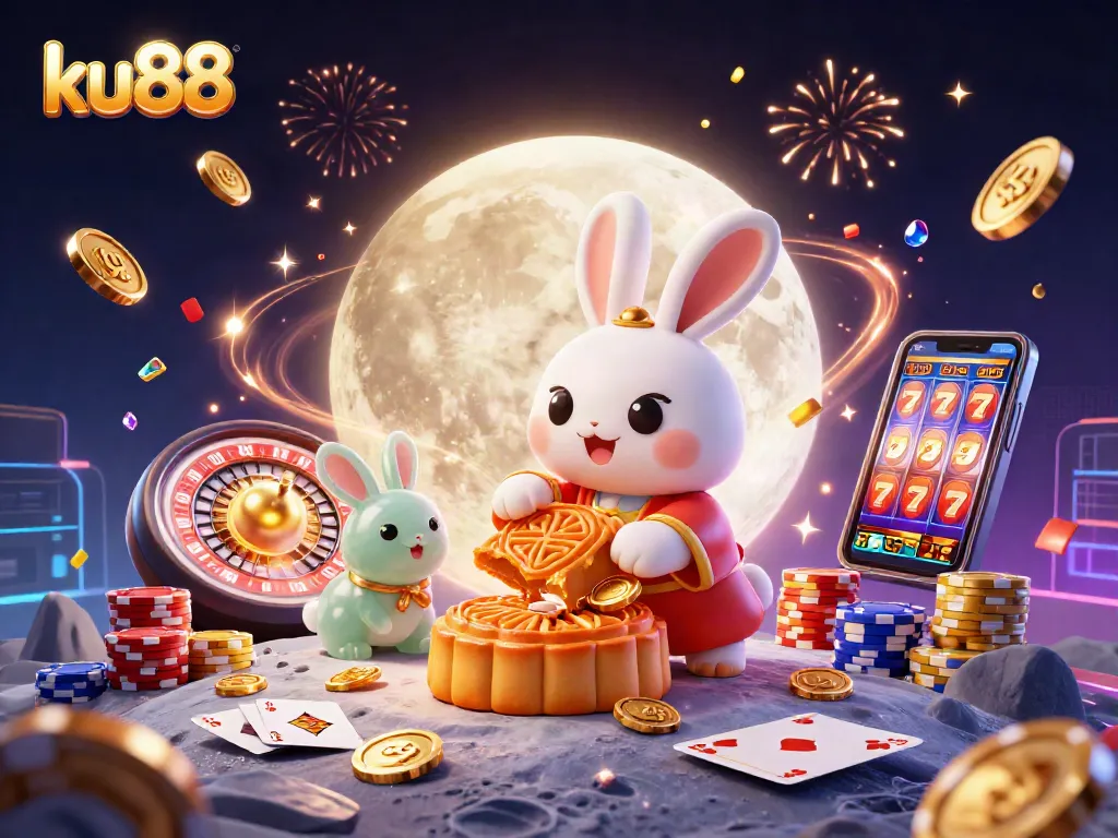 Engage with ku88 casino magic as moon rabbits reveal poker chips and golden riches.