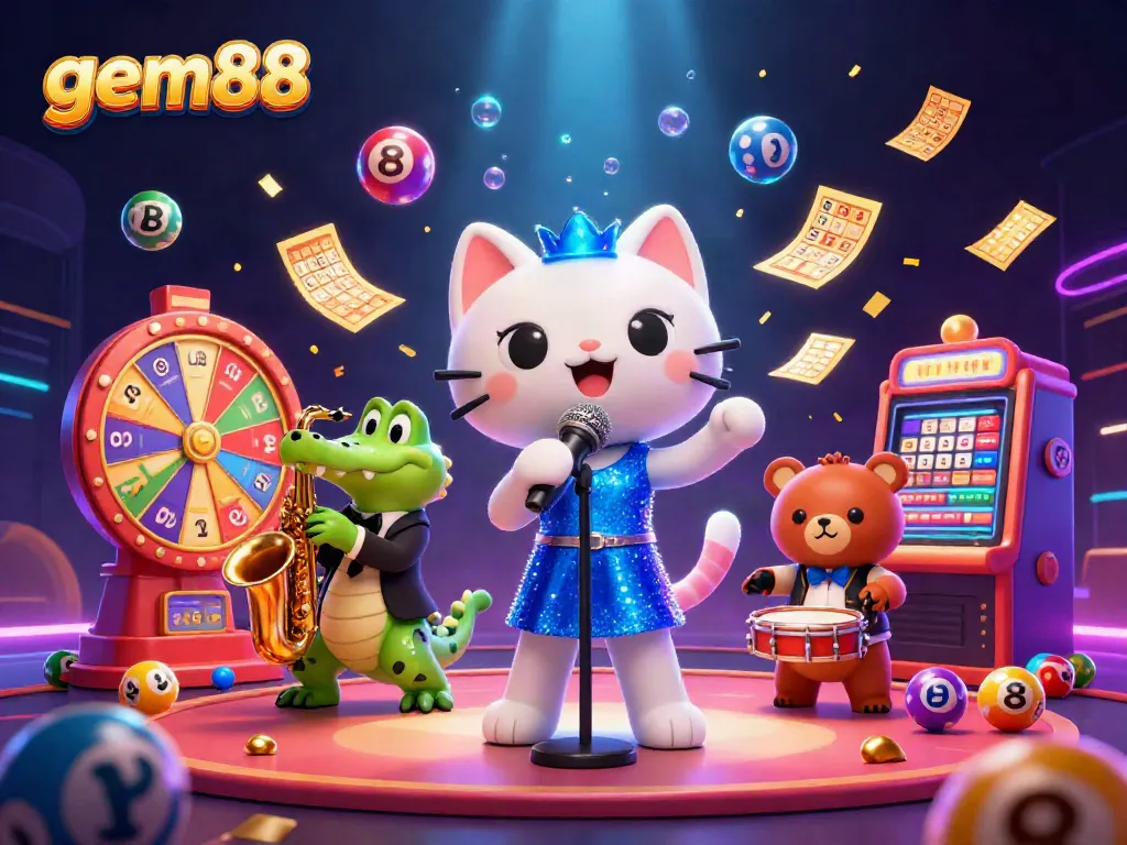 Experience thrilling gameplay with gem88's vibrant casino illustration featuring fun characters and dynamic elements.