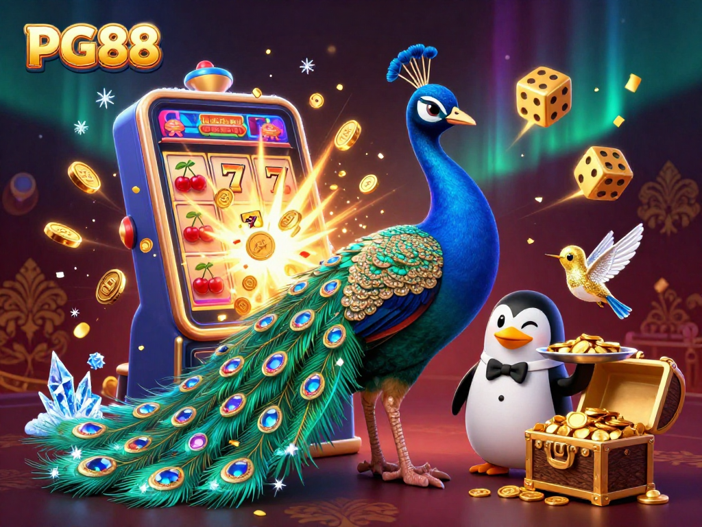 Experience thrilling jackpots at PG88 with vibrant casino elements and playful characters in a 3D illustration.