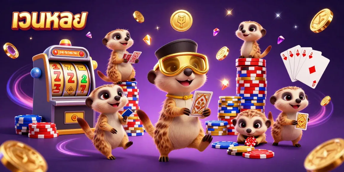 Experience the excitement of เว็บตรง casino gaming with meerkats celebrating wins among sparkling gems and golden chips.