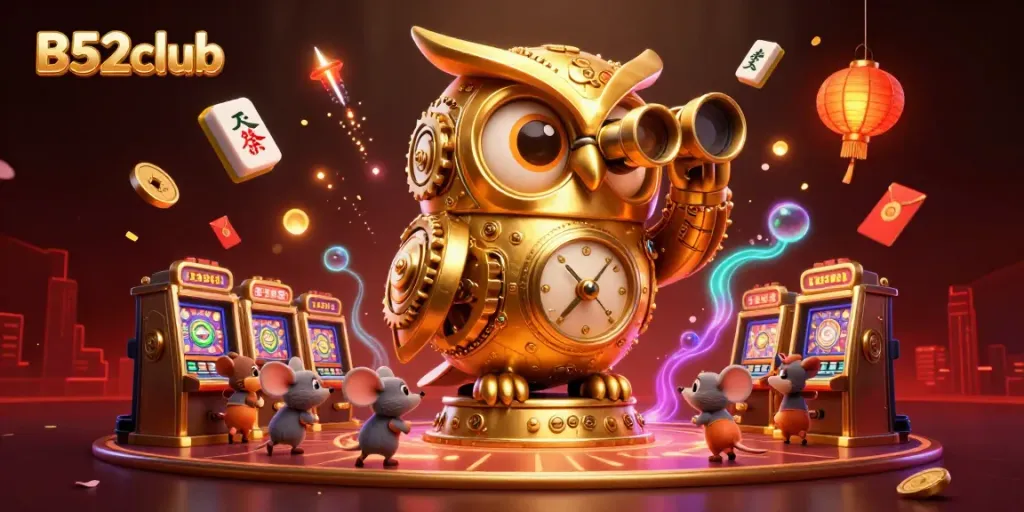 B52club brings luck with a mesmerizing golden owl and charming casino ambiance.