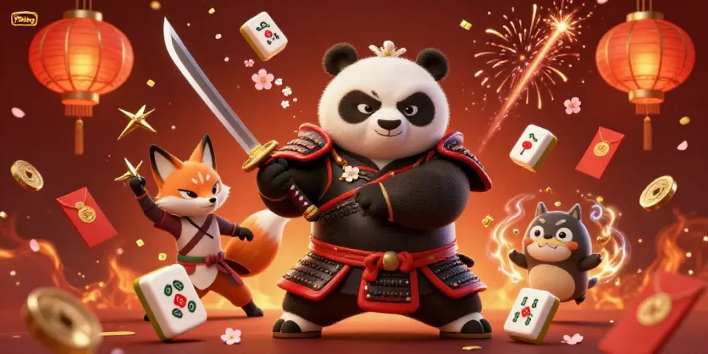 Engage with the dynamic world of 79king casino illustrated featuring samurai panda and ninja fox.