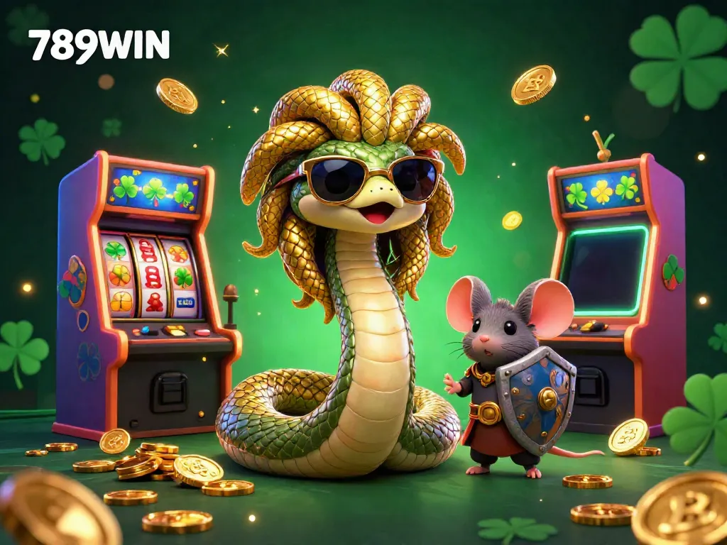 Experience thrilling gameplay at 789WIN with Medusa and a warrior mouse among vibrant casino slots.