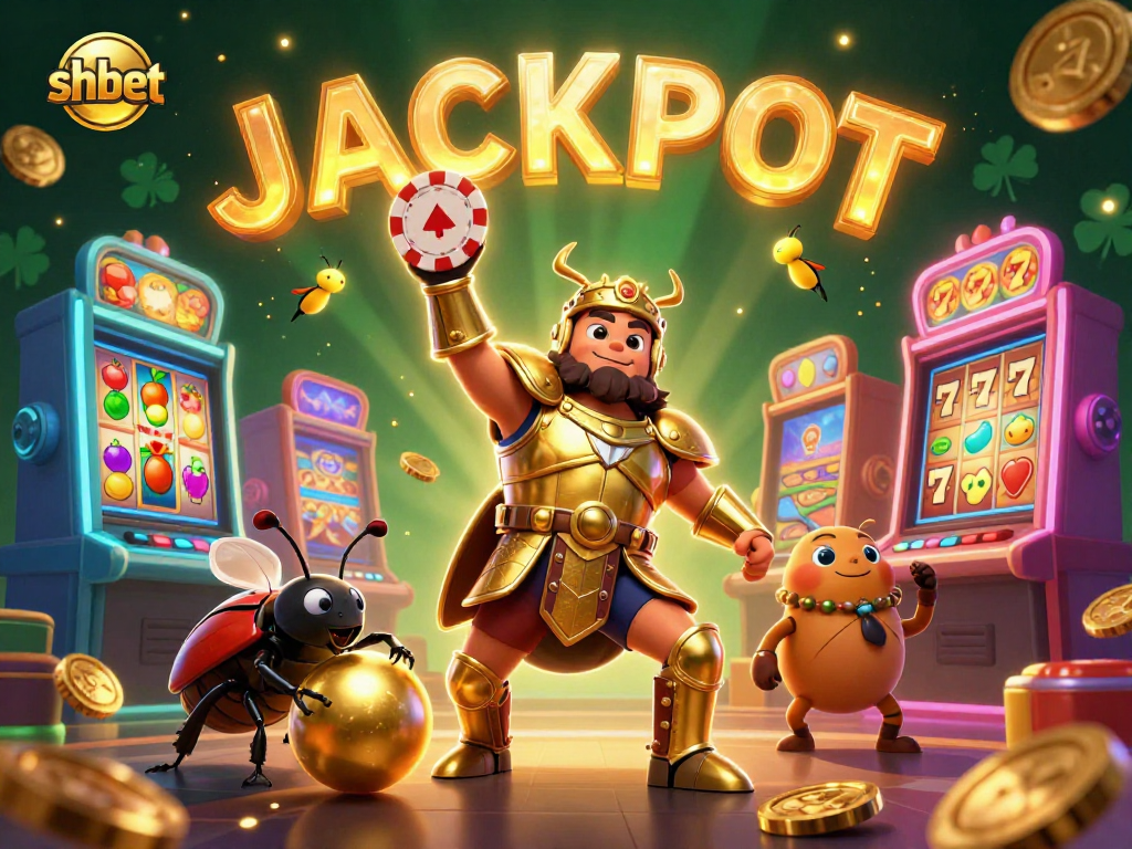 Join the shbet adventure to jackpot with a jubilant beetle winning at colorful slots!