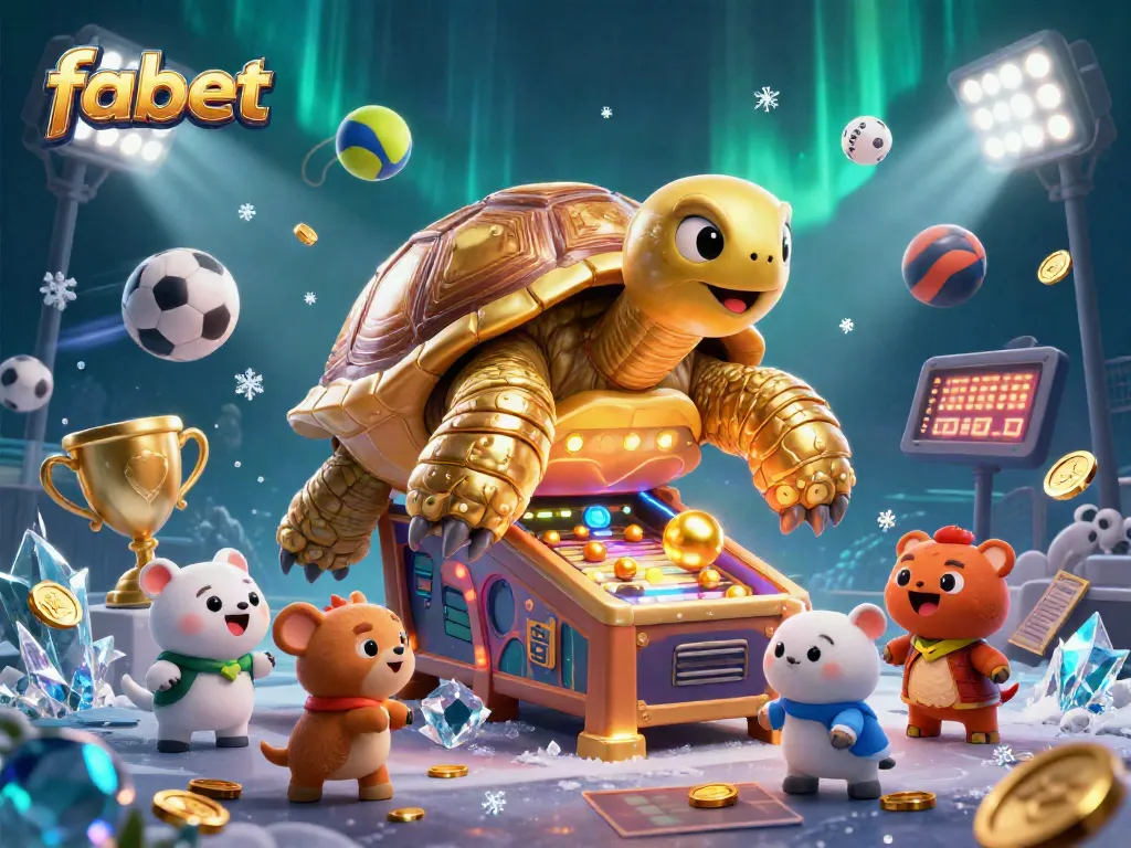 Experience exciting betting with fabet while enjoying dynamic sports-themed elements and a whimsical tortoise pinball machine.