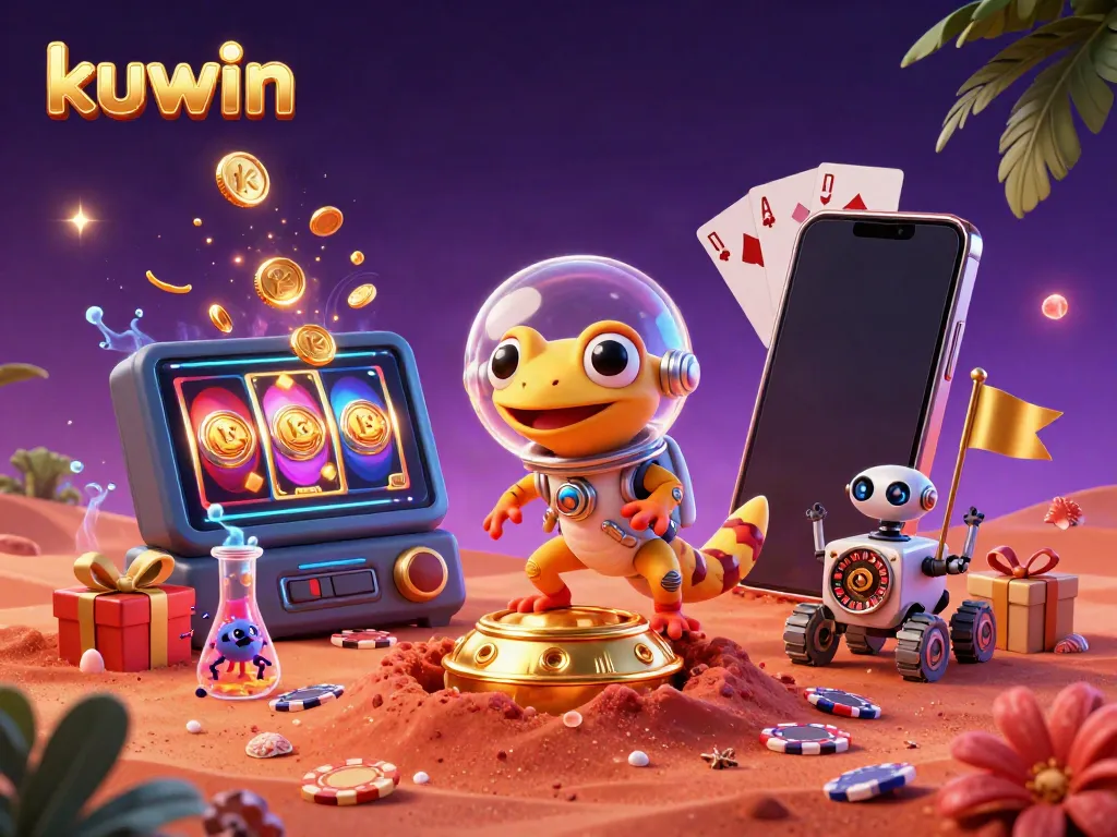 Experience kuwin's vibrant online casino world with a Martian gecko and dynamic gaming elements.
