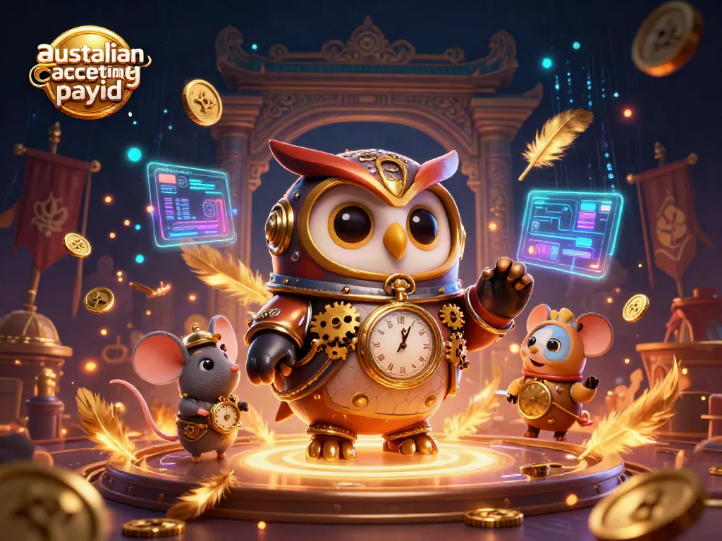 Engage with australian casinos accepting payid featuring a steampunk owl and vibrant casino elements.
