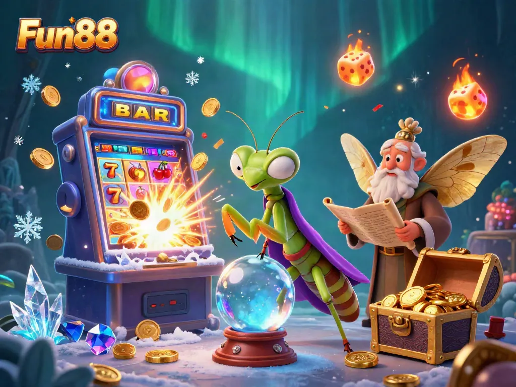 Experience Fun88 with a vibrant 3D scene featuring a mystical fortune teller and casino elements.