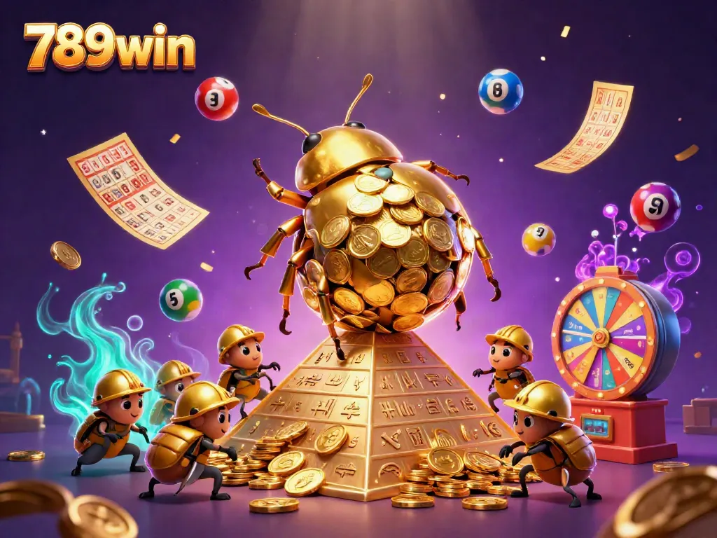 Engage with 789win as golden beetles navigate a treasure-filled casino pyramid.