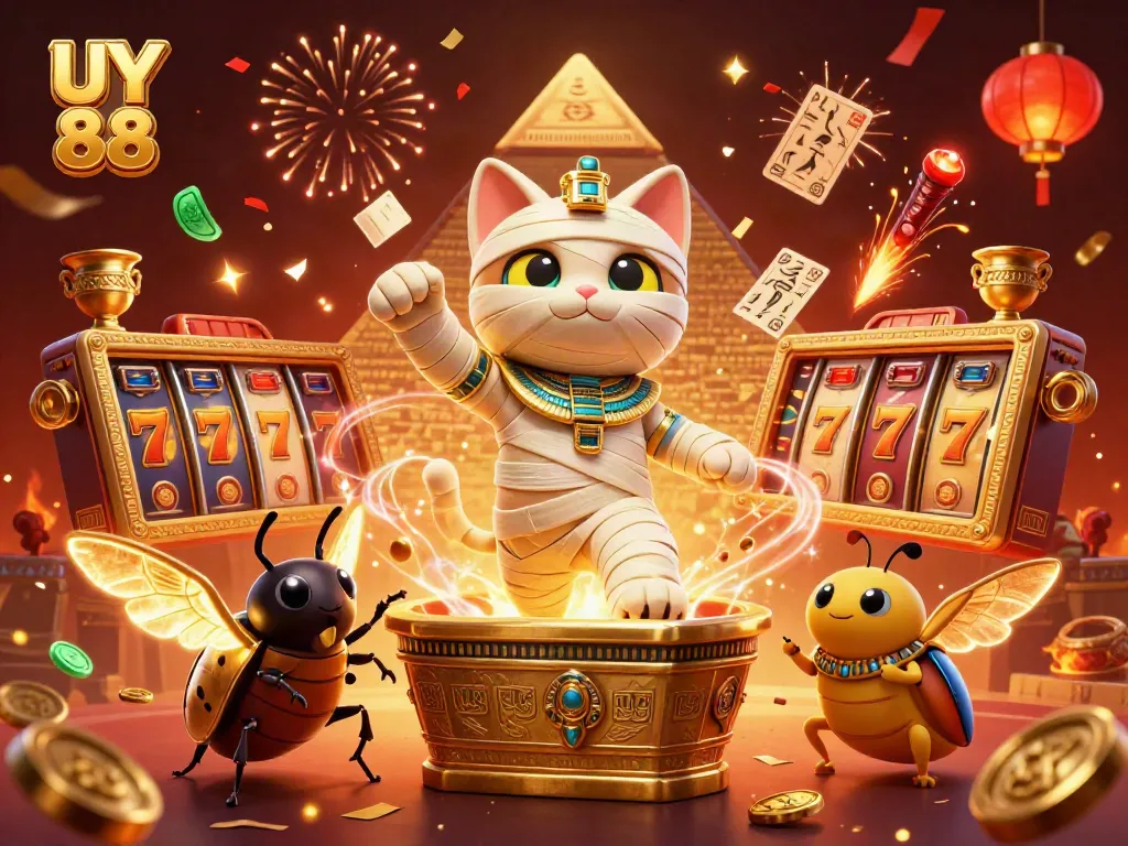 Play games and win big with UY 88 - vibrant casino scene with exciting characters and elements.