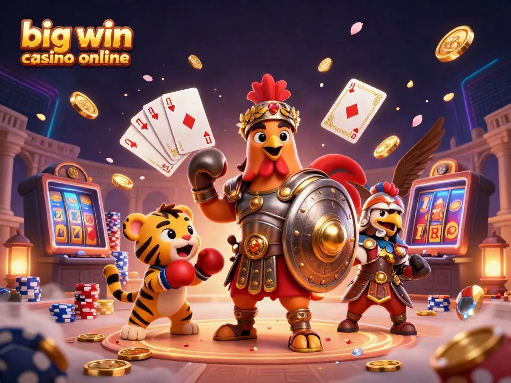 Experience the excitement of big win casino online with dynamic 3D characters amidst cascading coins.