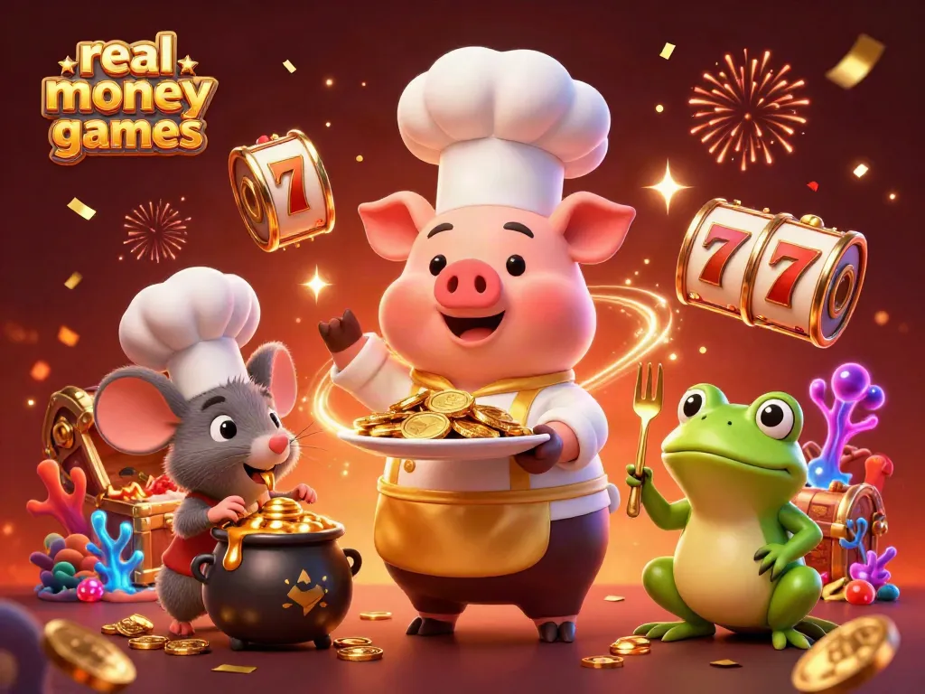 Experience thrilling real money casino games with a gourmet chef pig, sous-chef mouse, and food critic frog.